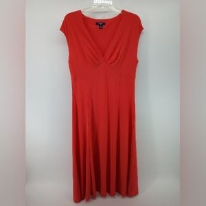 Chaps Coral Cap Sleeve Midi Dress Pull Over L